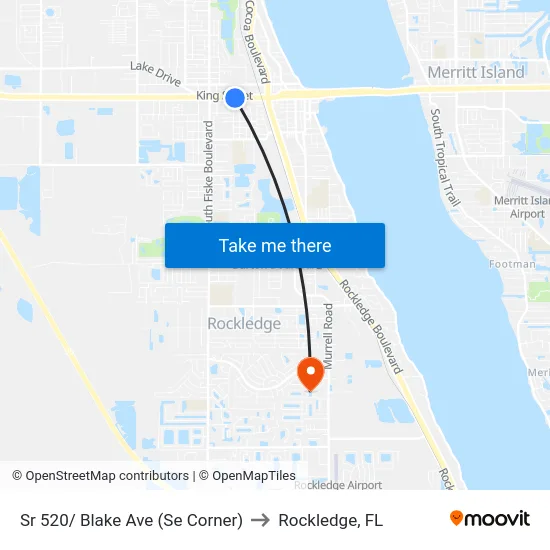 Sr 520/ Blake Ave (Se Corner) to Rockledge, FL map