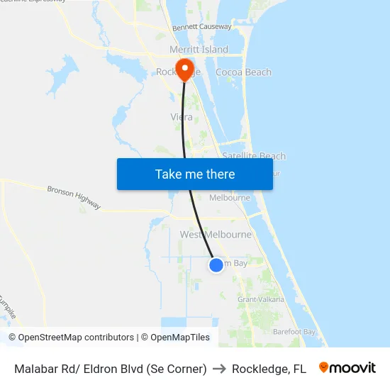 Malabar Rd/ Eldron Blvd (Se Corner) to Rockledge, FL map