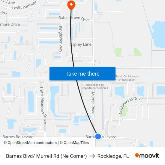 Barnes Blvd/ Murrell Rd (Ne Corner) to Rockledge, FL map
