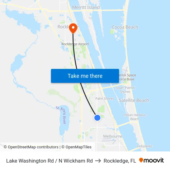 Lake Washington Rd / N Wickham Rd to Rockledge, FL map