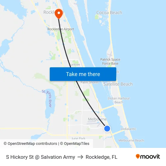 S Hickory St @ Salvation Army to Rockledge, FL map