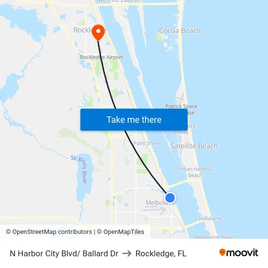 N Harbor City Blvd/ Ballard Dr to Rockledge, FL map