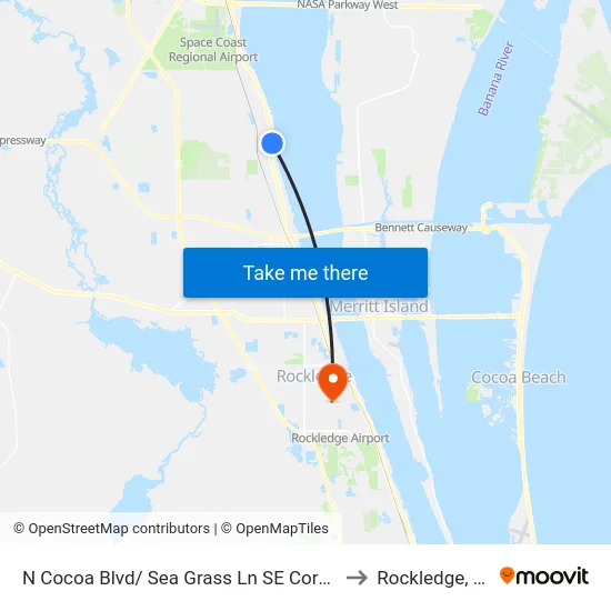 N Cocoa Blvd/ Sea Grass Ln SE Corner to Rockledge, FL map