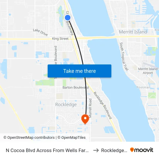 N Cocoa Blvd Across From Wells Fargo Bank to Rockledge, FL map