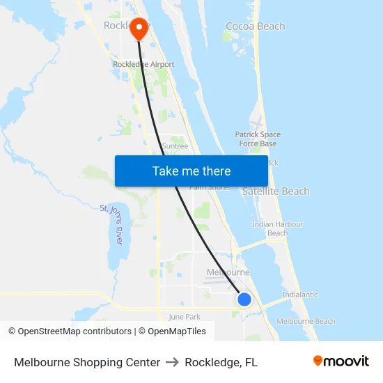 Melbourne Shopping Center to Rockledge, FL map