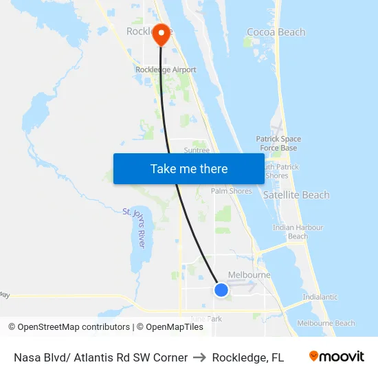 Nasa Blvd/ Atlantis Rd SW Corner to Rockledge, FL map