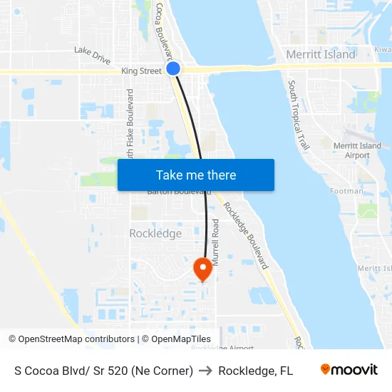 S Cocoa Blvd/ Sr 520 (Ne Corner) to Rockledge, FL map