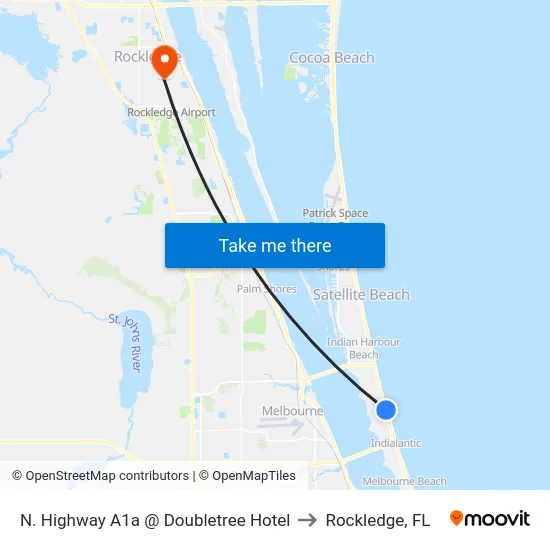 N. Highway A1a @ Doubletree Hotel to Rockledge, FL map