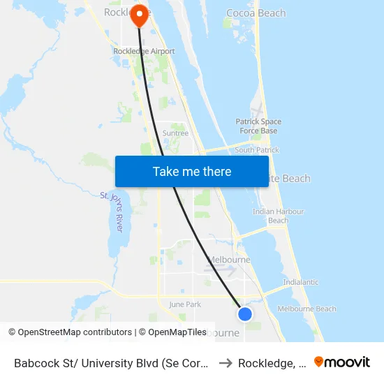 Babcock St/ University Blvd (Se Corner) to Rockledge, FL map