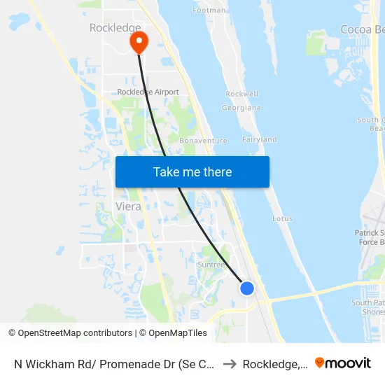 N Wickham Rd/ Promenade Dr (Se Corner) to Rockledge, FL map
