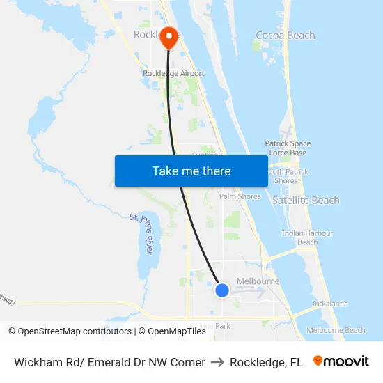 Wickham Rd/ Emerald Dr NW Corner to Rockledge, FL map