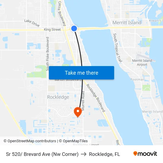 Sr 520/ Brevard Ave (Nw Corner) to Rockledge, FL map