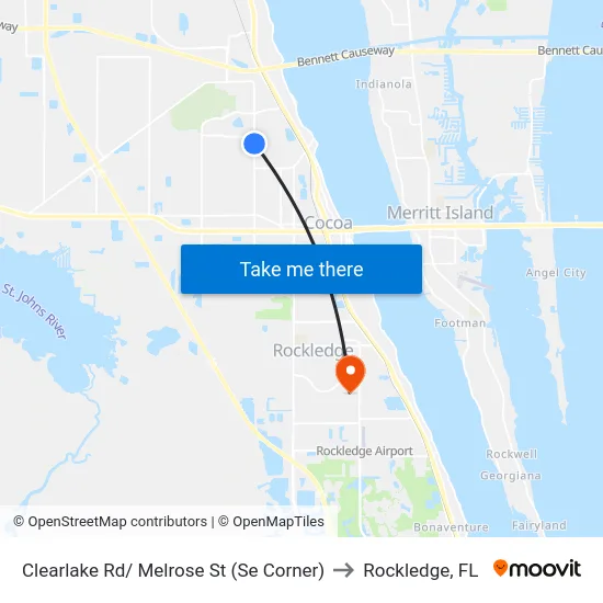 Clearlake Rd/ Melrose St (Se Corner) to Rockledge, FL map