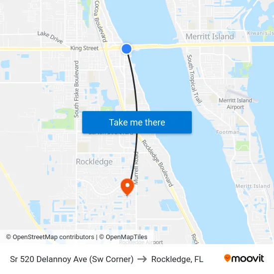 Sr 520 Delannoy Ave (Sw Corner) to Rockledge, FL map