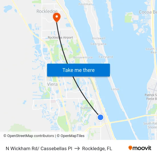 N Wickham Rd/ Cassebellas Pl to Rockledge, FL map