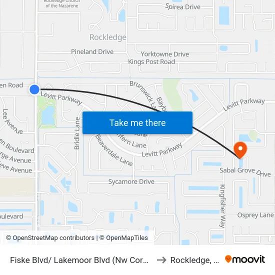 Fiske Blvd/ Lakemoor Blvd (Nw Corner) to Rockledge, FL map