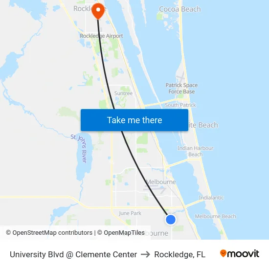 University Blvd @ Clemente Center to Rockledge, FL map