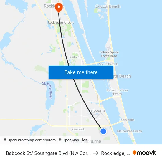 Babcock St/ Southgate Blvd (Nw Corner) to Rockledge, FL map