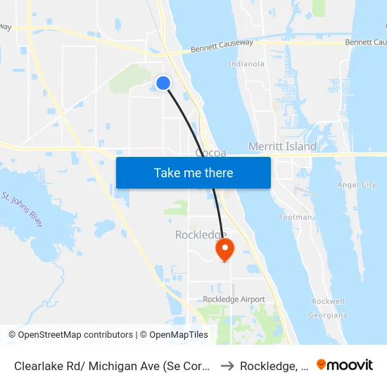 Clearlake Rd/ Michigan Ave (Se Corner) to Rockledge, FL map