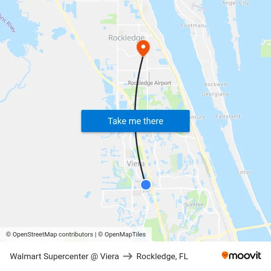 Walmart Supercenter @ Viera to Rockledge, FL map