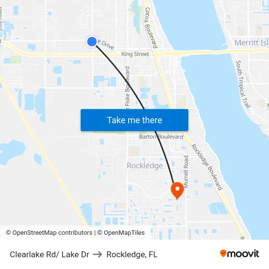 Clearlake Rd/ Lake Dr to Rockledge, FL map