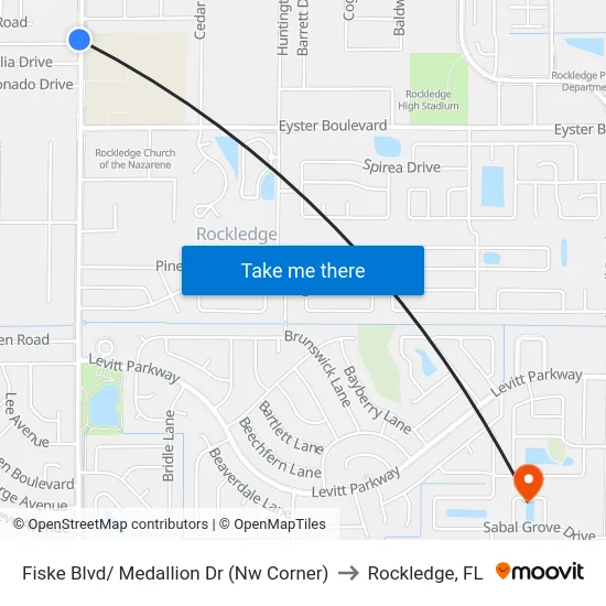 Fiske Blvd/ Medallion Dr (Nw Corner) to Rockledge, FL map