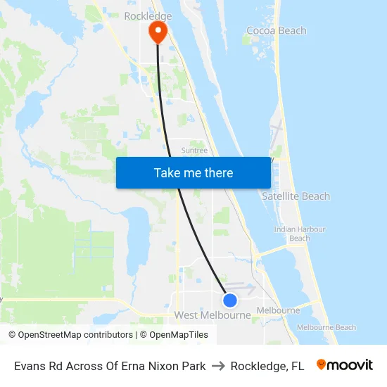 Evans Rd Across Of Erna Nixon Park to Rockledge, FL map