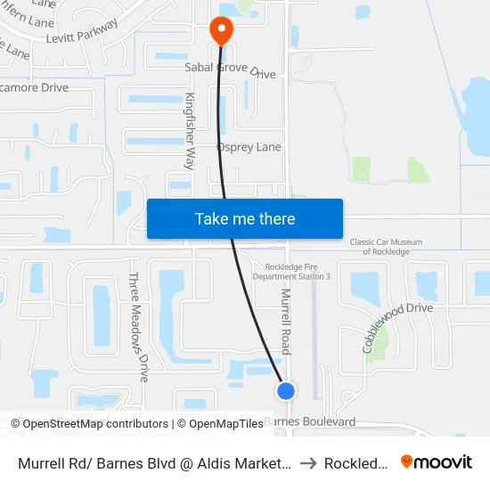 Murrell Rd/ Barnes Blvd @ Aldis Market Place Driveway to Rockledge, FL map
