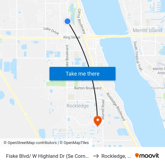 Fiske Blvd/ W Highland Dr (Se Corner) to Rockledge, FL map