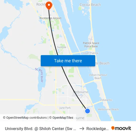 University Blvd. @ Shiloh Center (Sw Corner) to Rockledge, FL map