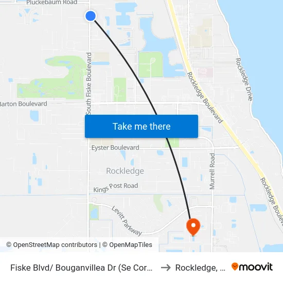 Fiske Blvd/ Bouganvillea Dr (Se Corner) to Rockledge, FL map