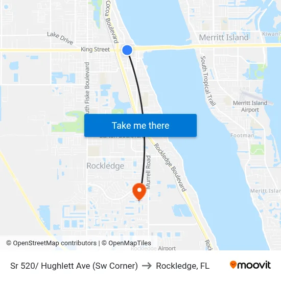 Sr 520/ Hughlett Ave (Sw Corner) to Rockledge, FL map
