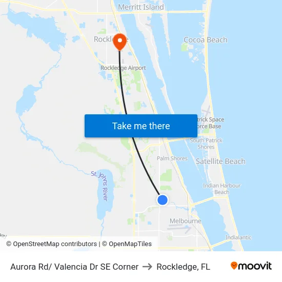 Aurora Rd/ Valencia Dr SE Corner to Rockledge, FL map