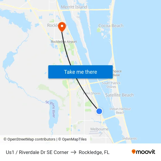 Us1 / Riverdale Dr SE Corner to Rockledge, FL map