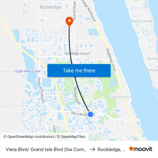 Viera Blvd/ Grand Isle Blvd (Sw Corner) to Rockledge, FL map