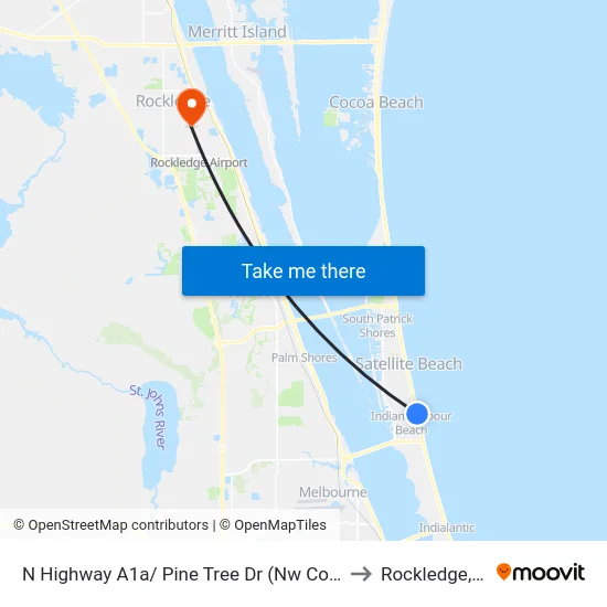 N Highway A1a/ Pine Tree Dr (Nw Corner) to Rockledge, FL map