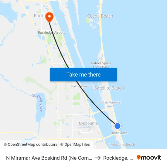 N Miramar Ave Boskind Rd (Ne Corner) to Rockledge, FL map