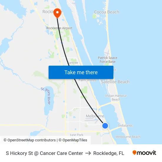 S Hickory St @ Cancer Care Center to Rockledge, FL map