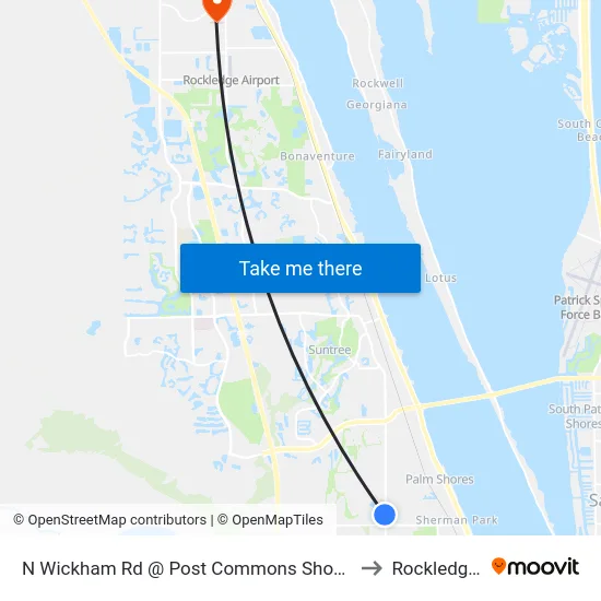 N Wickham Rd @ Post Commons Shopping Center to Rockledge, FL map