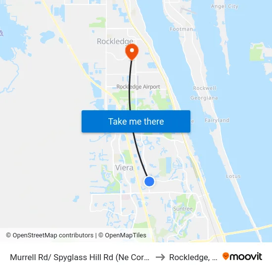 Murrell Rd/ Spyglass Hill Rd (Ne Corner) to Rockledge, FL map