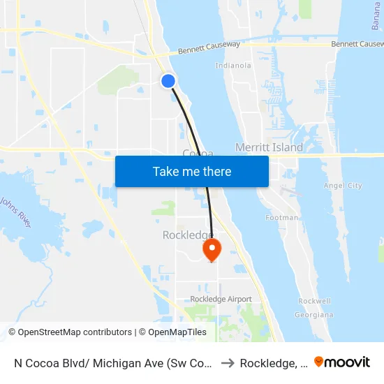 N Cocoa Blvd/ Michigan Ave (Sw Corner) to Rockledge, FL map