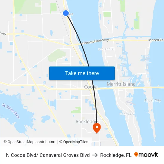N Cocoa Blvd/ Canaveral Groves Blvd to Rockledge, FL map