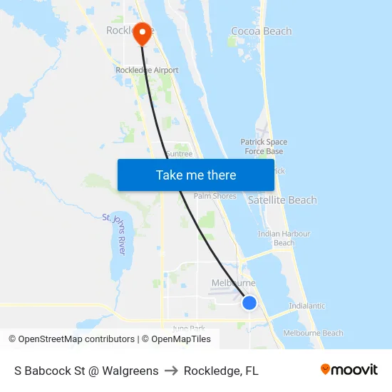 S Babcock St @ Walgreens to Rockledge, FL map