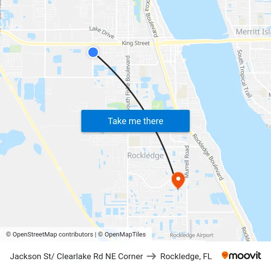 Jackson St/ Clearlake Rd NE Corner to Rockledge, FL map