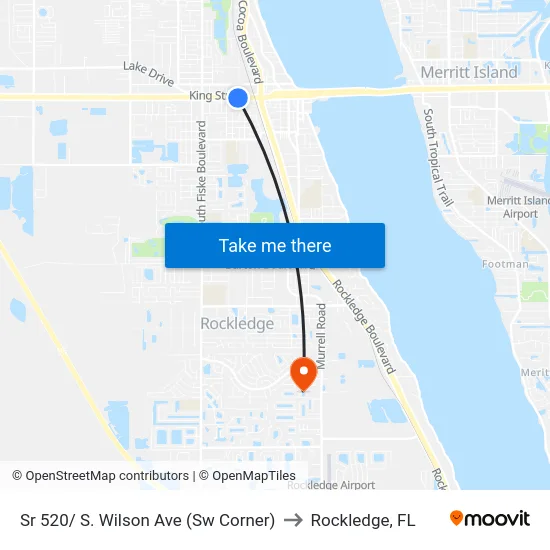 Sr 520/ S. Wilson Ave (Sw Corner) to Rockledge, FL map