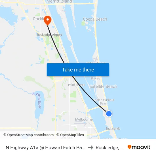 N Highway A1a @ Howard Futch Park to Rockledge, FL map