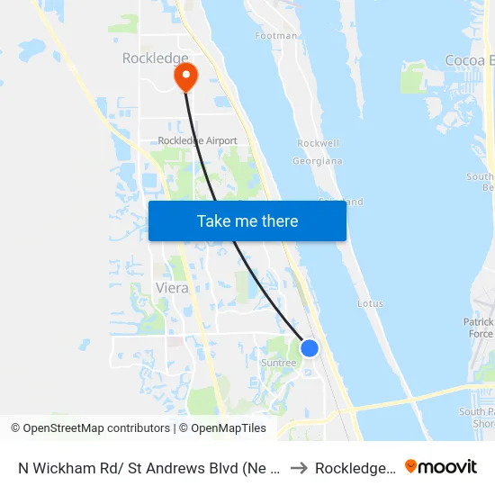 N Wickham Rd/ St Andrews Blvd (Ne Corner) to Rockledge, FL map