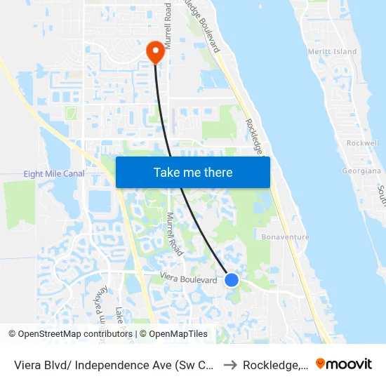Viera Blvd/ Independence Ave (Sw Corner) to Rockledge, FL map