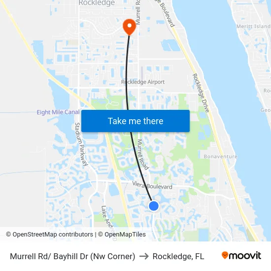 Murrell Rd/ Bayhill Dr (Nw Corner) to Rockledge, FL map