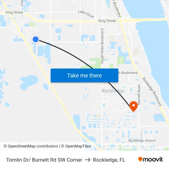 Tomlin Dr/ Burnett Rd SW Corner to Rockledge, FL map